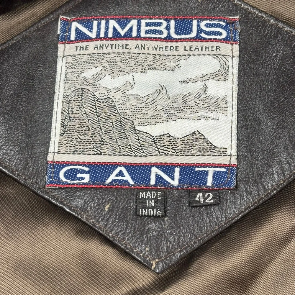 VTG. Nimbus Gant Leather Jacket Men 42 Brown Bomber Flight‎ Heritage Retro RARE